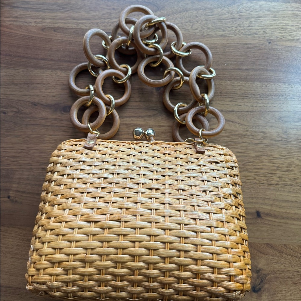 Serpui Chic Tan Woven rattan Bag with Gold Accents